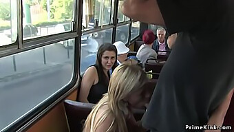 A Blonde Receives A Facial In A Public Bus